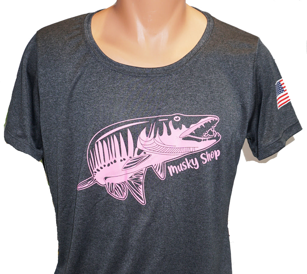 Musky Shop Sport Tek Ladies Heather Scoop Tee Graphite Heather